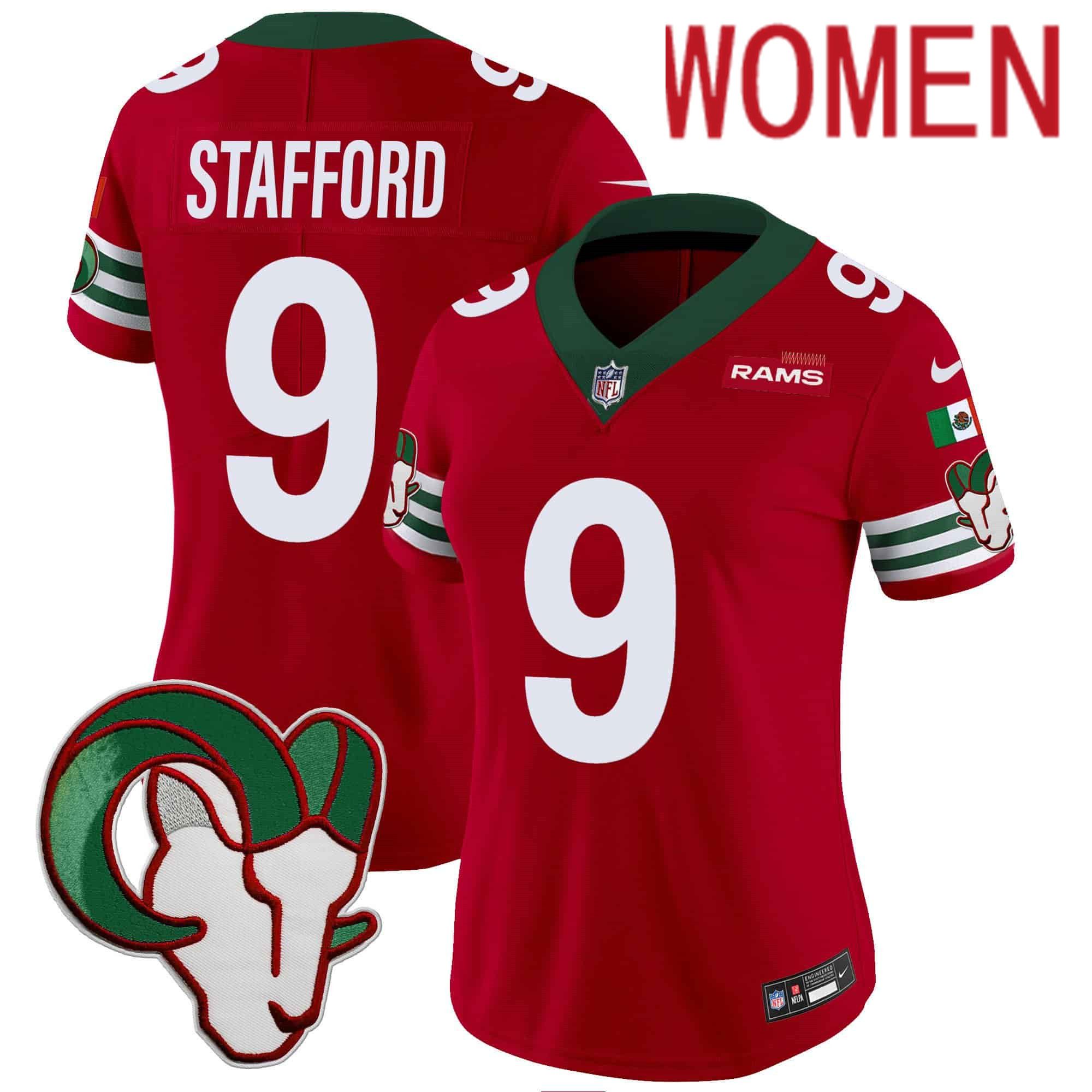 Women Los Angeles Rams 9 Stafford Red 2024 Nike Mexico Vapor Limited NFL Jersey style 1